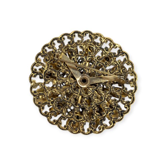 Vintage 1940s Antique Gold Tone Domed Pin with Blue & Green Gems - Picture 7 of 9